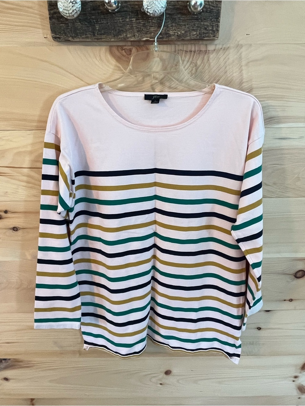 J. Crew Pink Striped Multicolor Boatneck Long Sleeve Top Size Medium